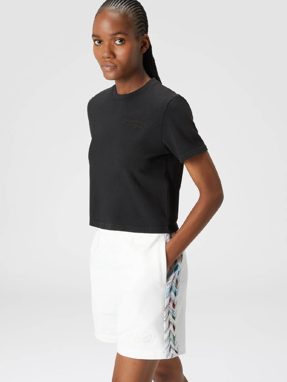 M Missoni Shorts in felpa di cotone con logo e bande laterali in maglia Fornitura limitata