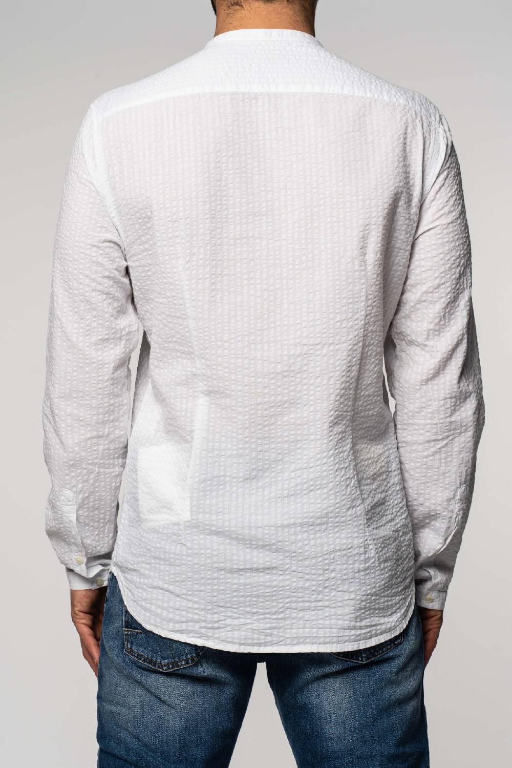 ﻿Officina 36 Camicia in seersucker rigato bianco Fino al 65% di sconto