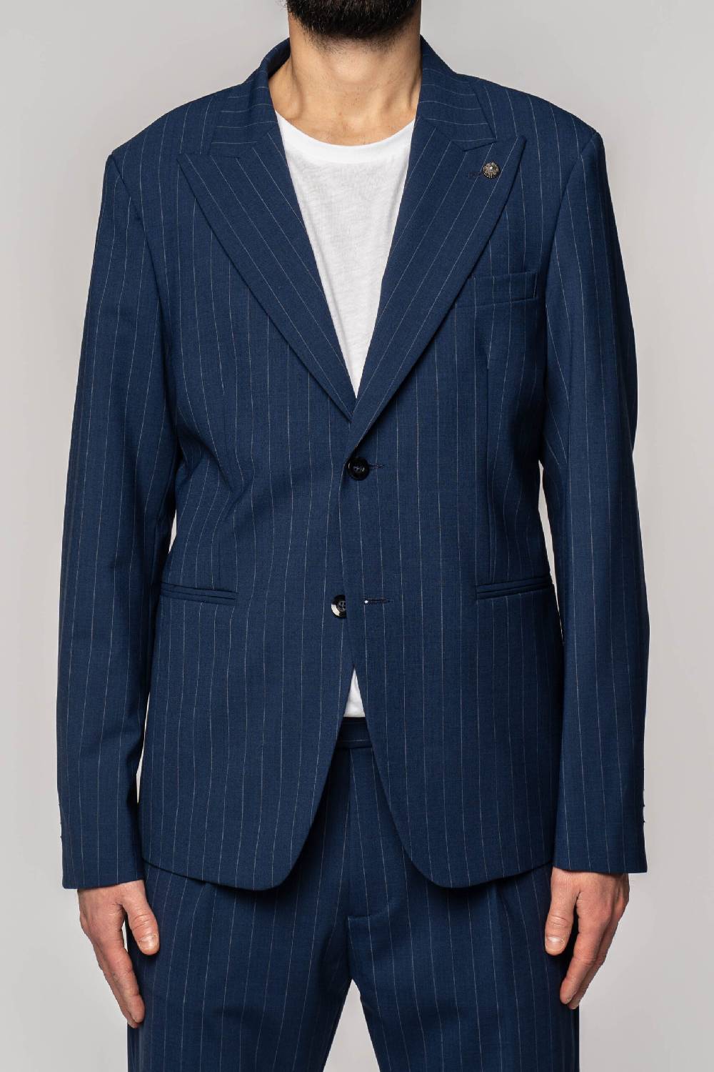 Officina 36 Abito in tela fresco lana gessata color denim Discount Store per i nuovi prodotti