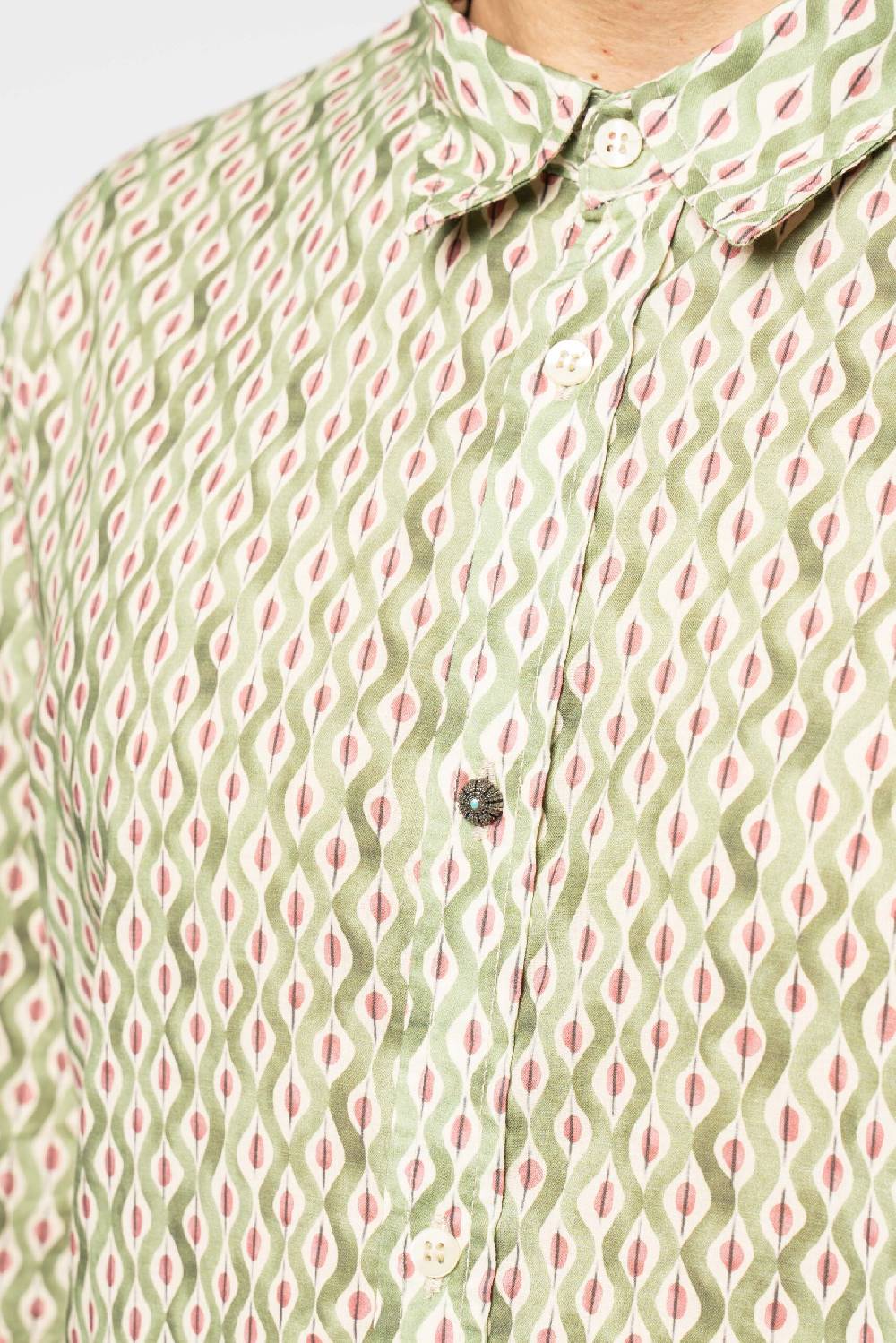 Officina 36 Camicia in mussola stampata verde Esporta salva