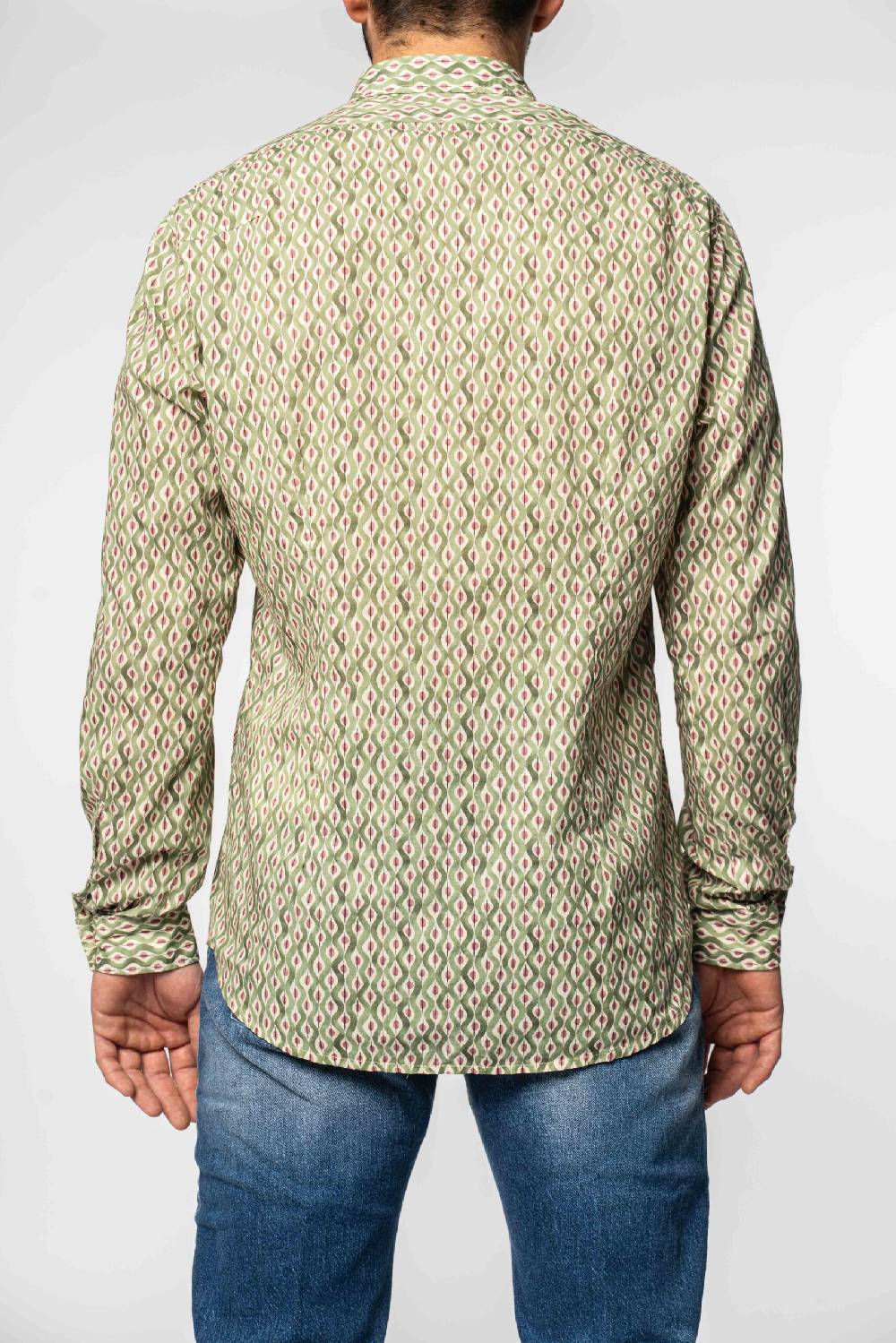 Officina 36 Camicia in mussola stampata verde Esporta salva
