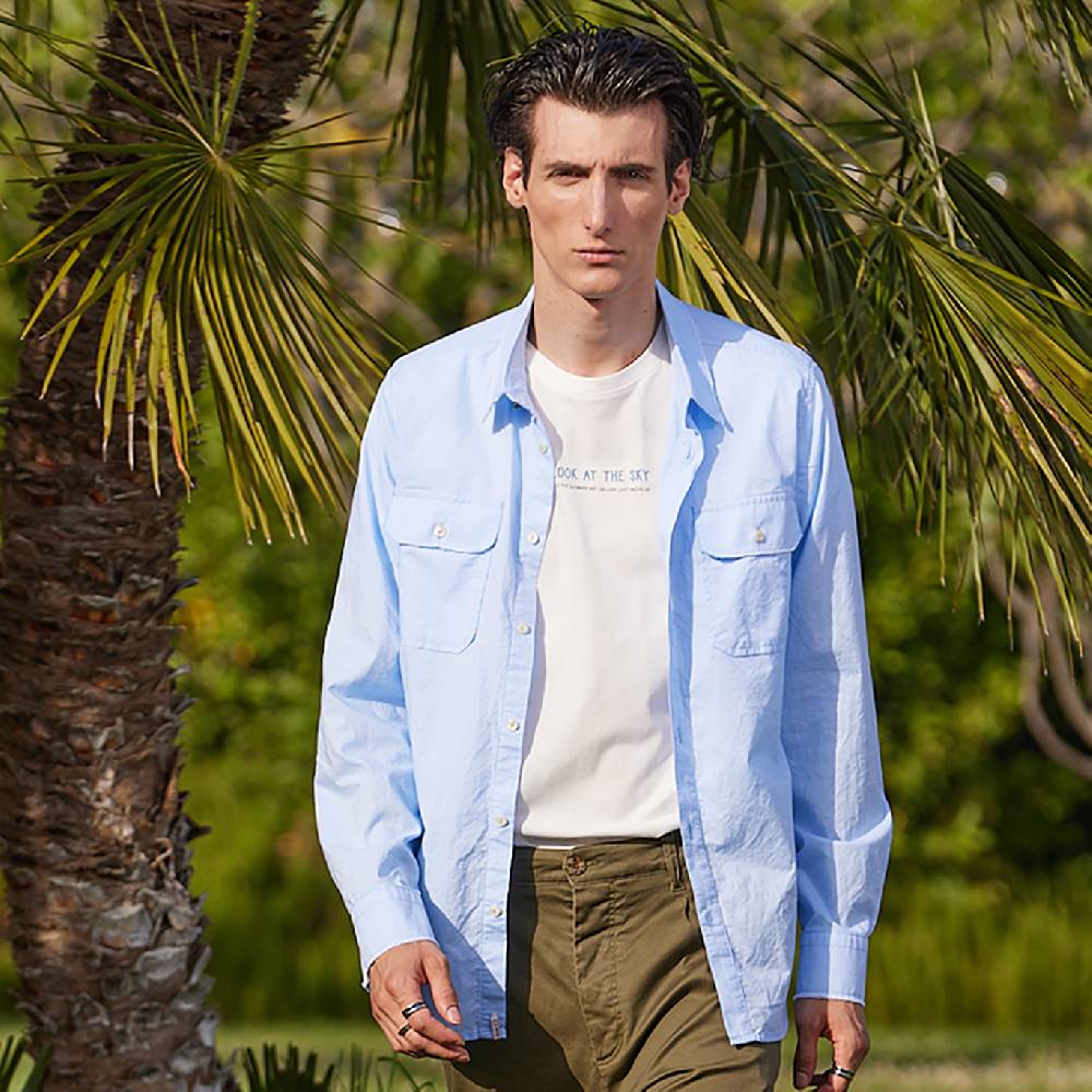 Officina 36 Camicia in oxford color cielo In vendita