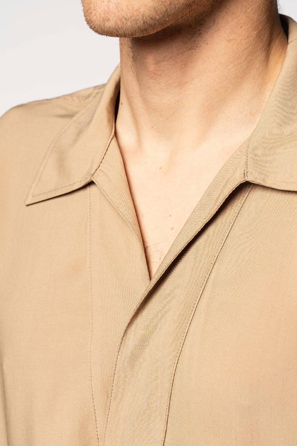 Officina 36 Camicia in popeline di viscosa color cammello Duty-free
