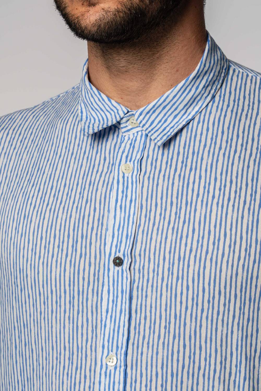 Officina 36 Camicia in popeline stampato color denim Sconti questo mese