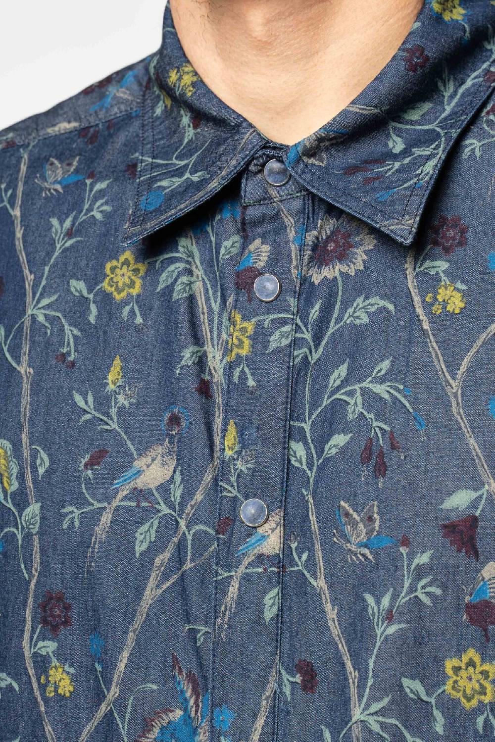 Officina 36 Camicia in tela denim blu stampata In Linea