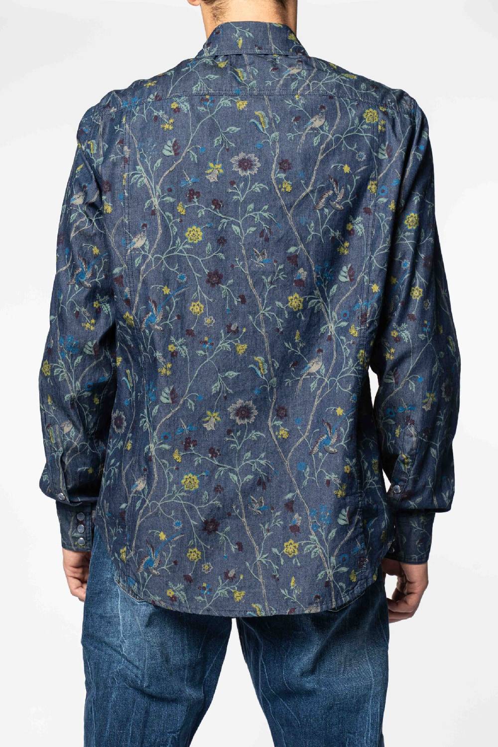 Officina 36 Camicia in tela denim blu stampata In Linea