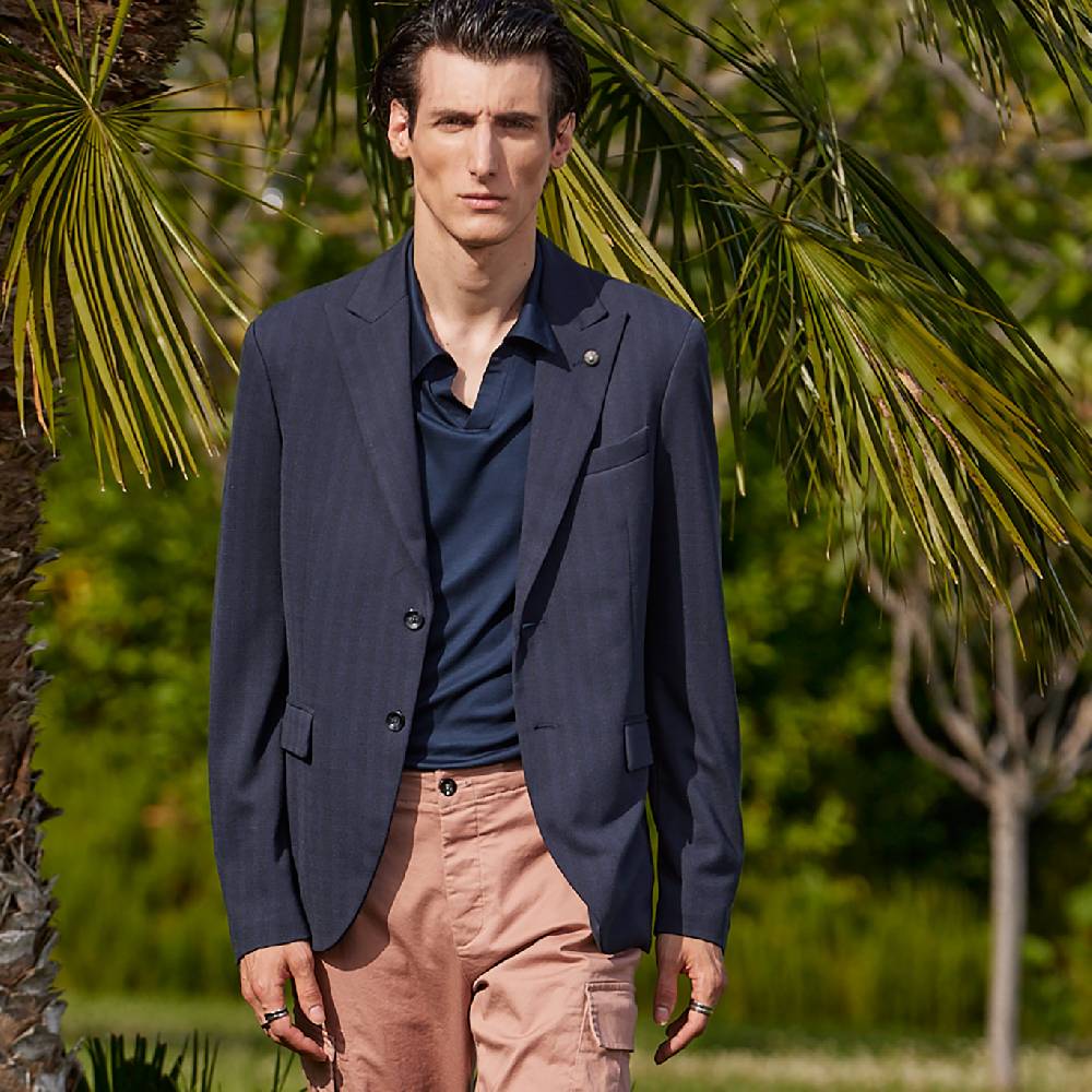 Officina 36 Giacca blu in jacquard in maglia Shopping Online