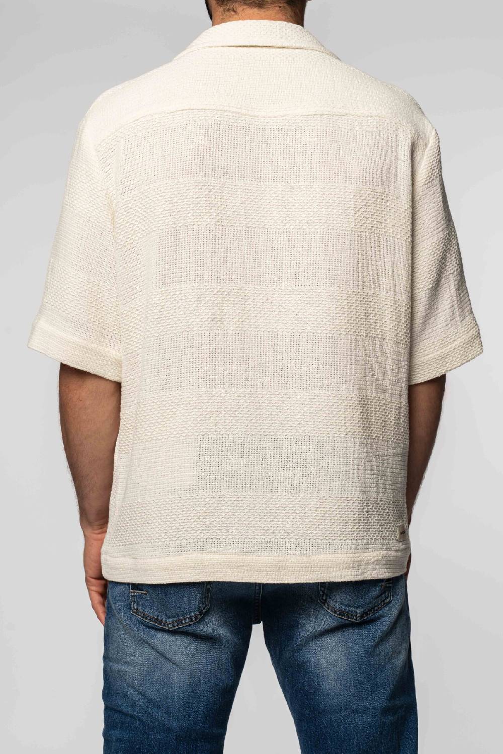 Officina 36 Shirt Jacket in tessuto rigato ecrù Offerta speciale