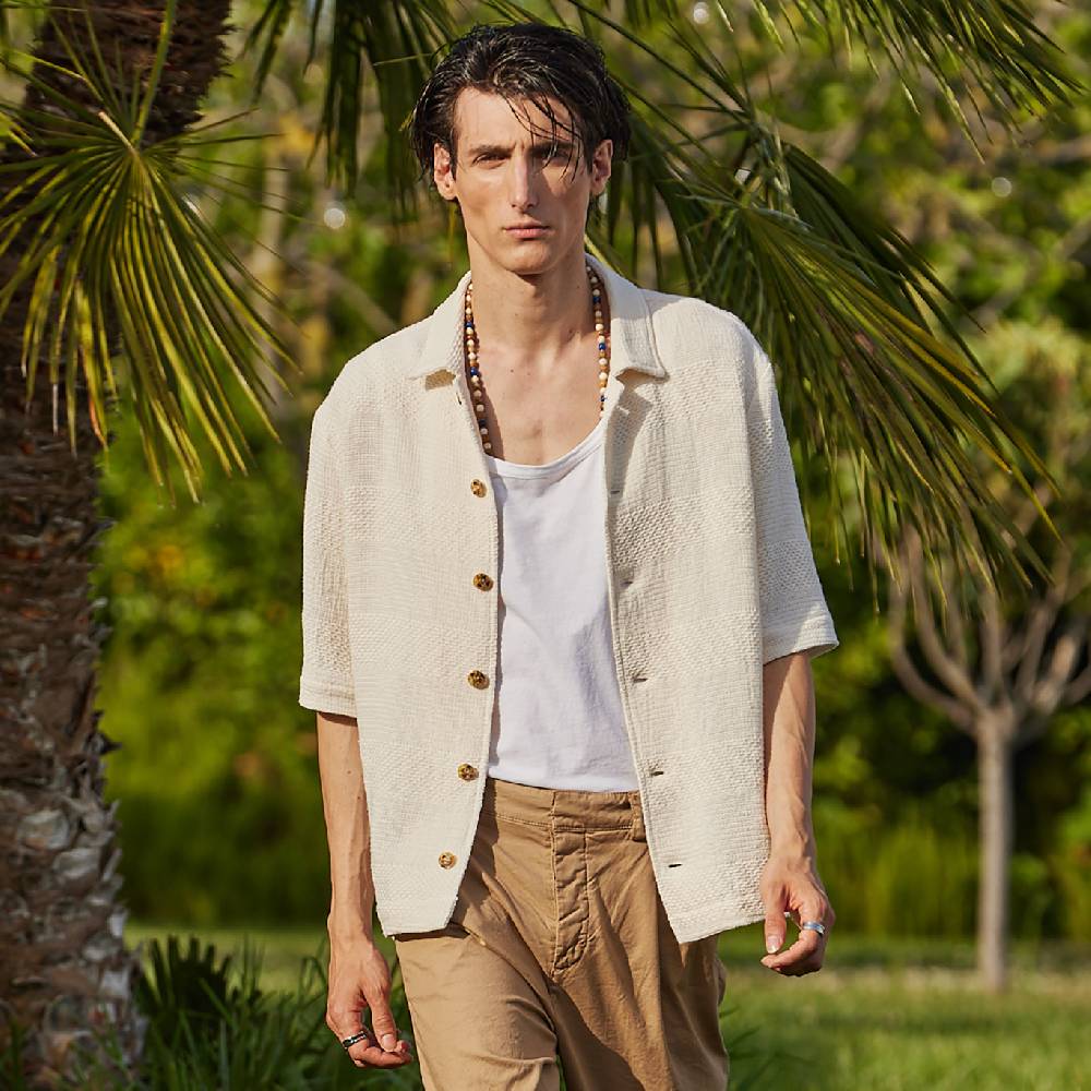 Officina 36 Shirt Jacket in tessuto rigato ecrù Offerta speciale