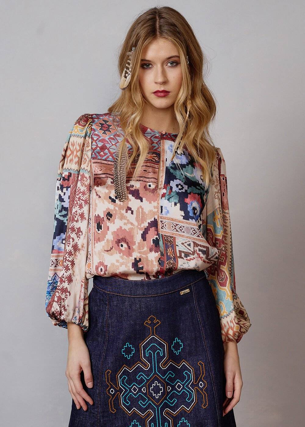 Luis Trenker Blusa modello Lugiada con stampa patchwork Ultimo giorno