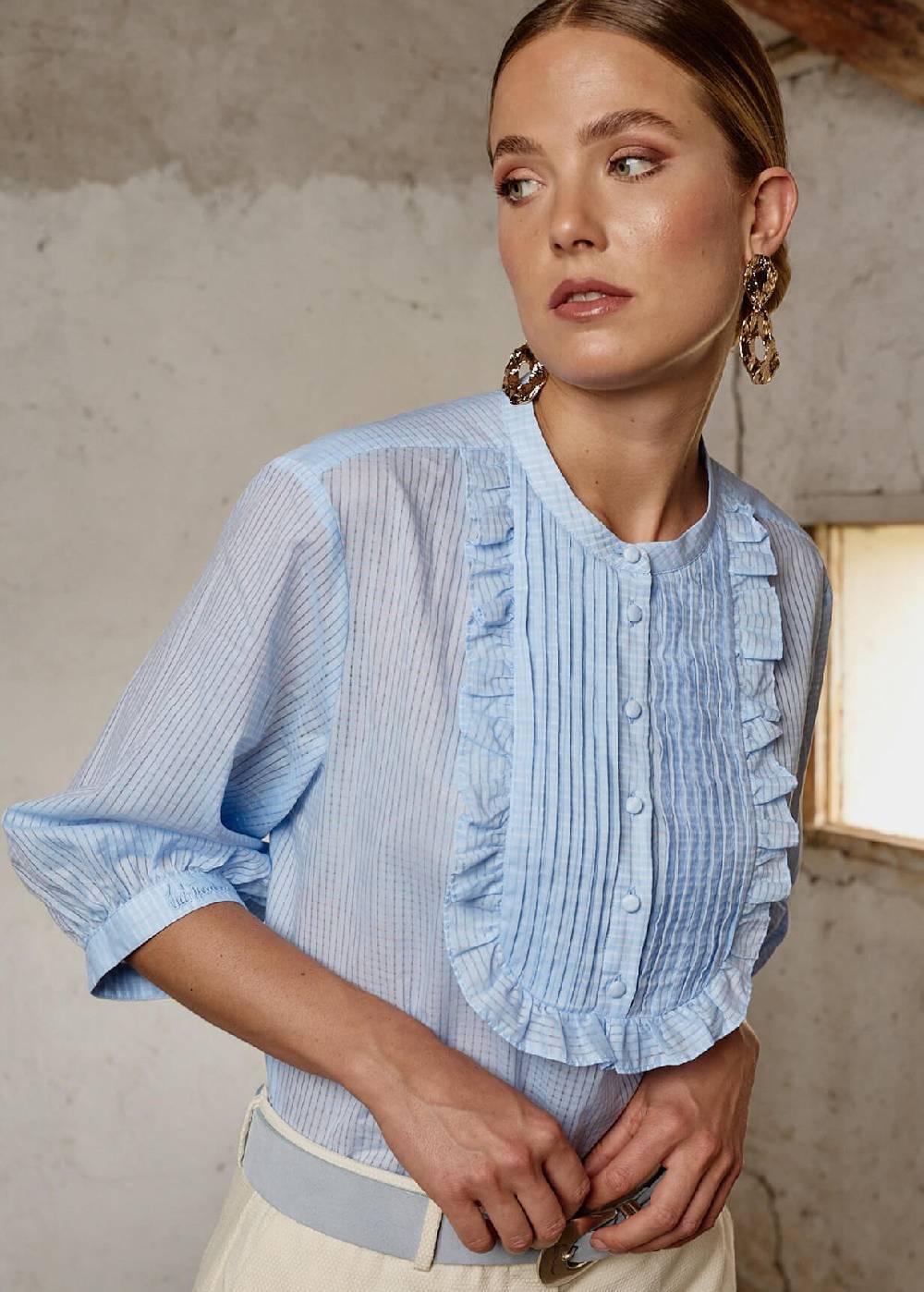 Luis Trenker Blusa in cotone con plastron modello Lufasta Grande vendita