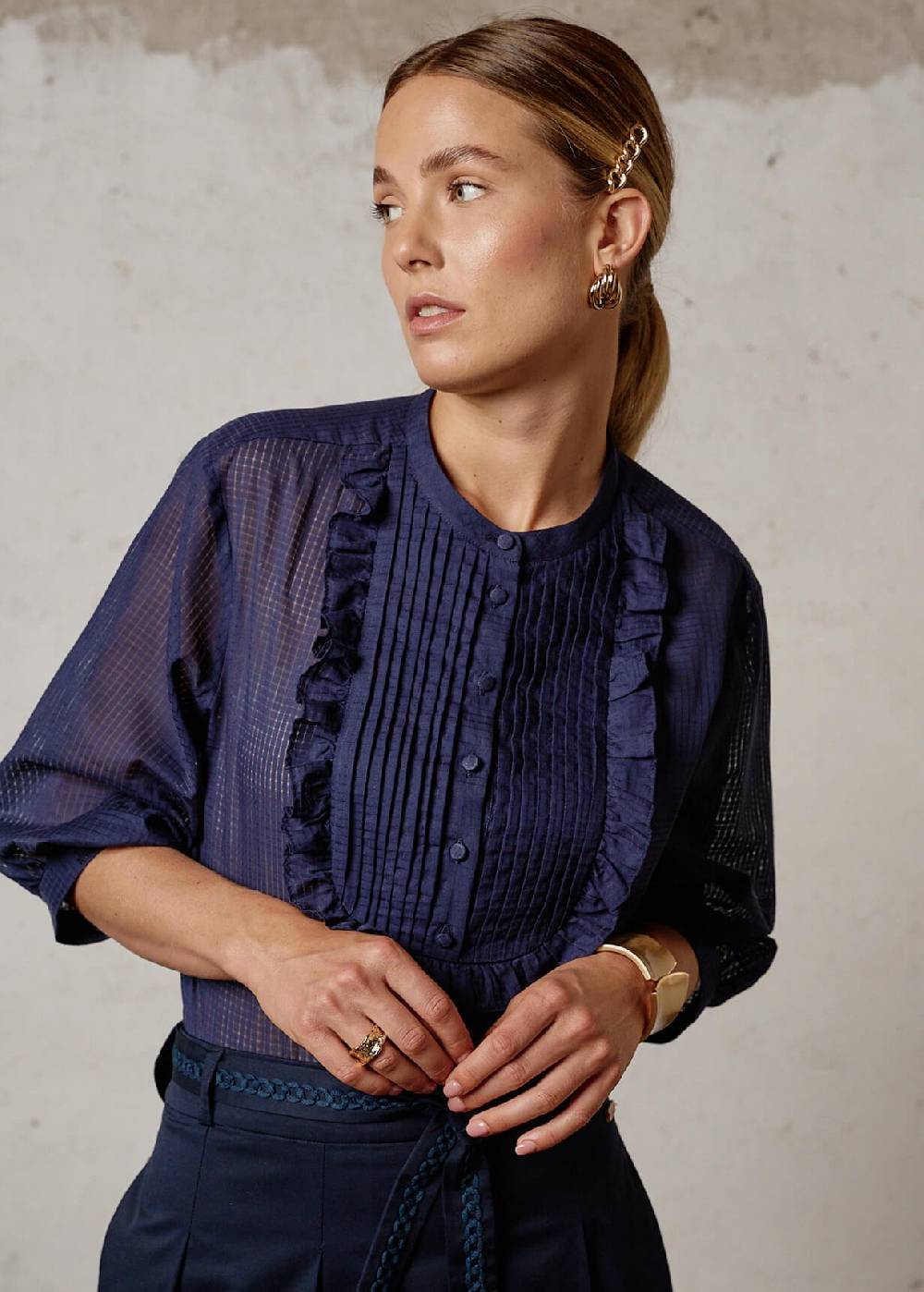 Luis Trenker Blusa in cotone con plastron modello Lufasta Flash Sale