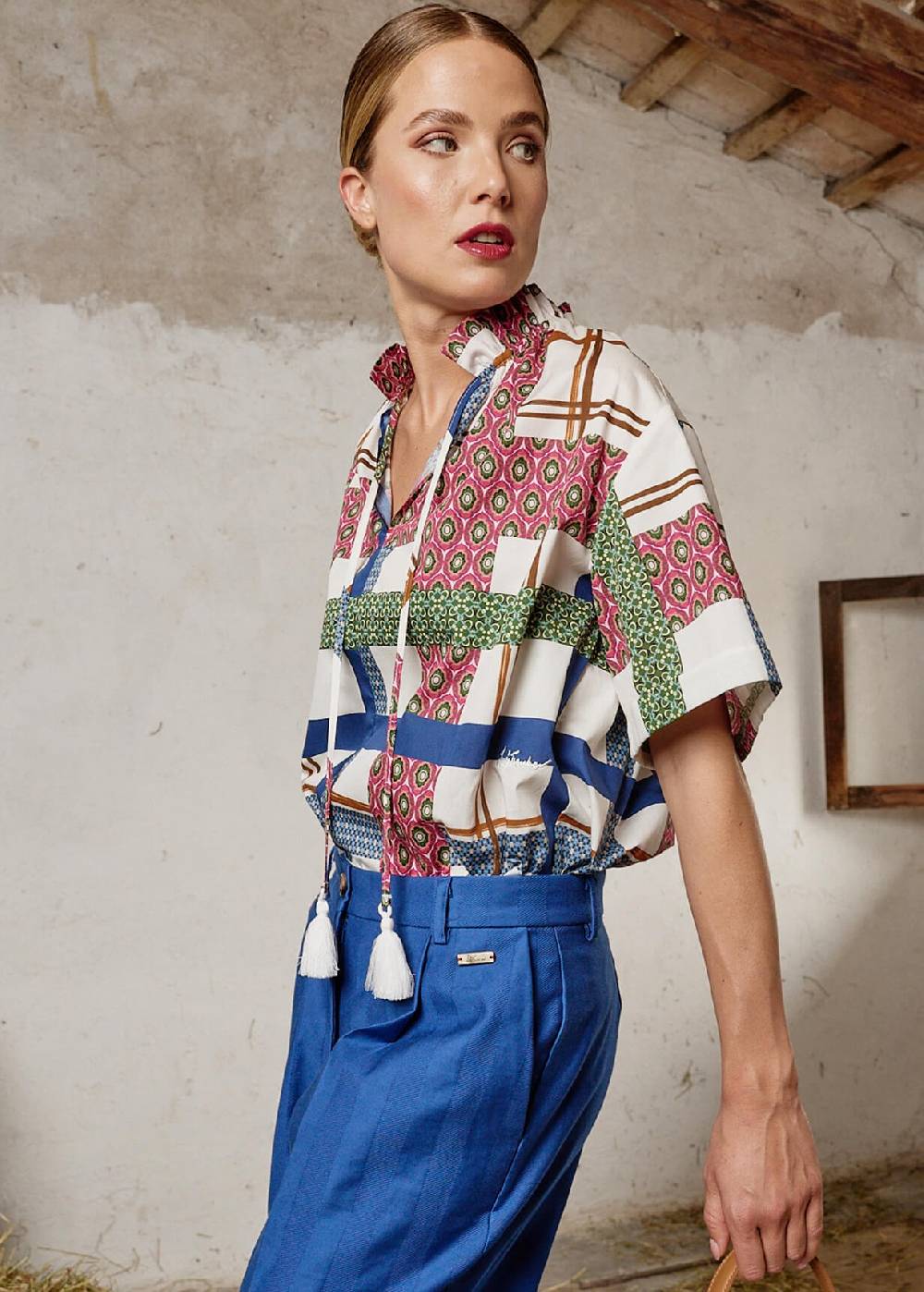 Luis Trenker Blusa a maniche corte con stampa colorata modello Lufiore Offerta natalizia