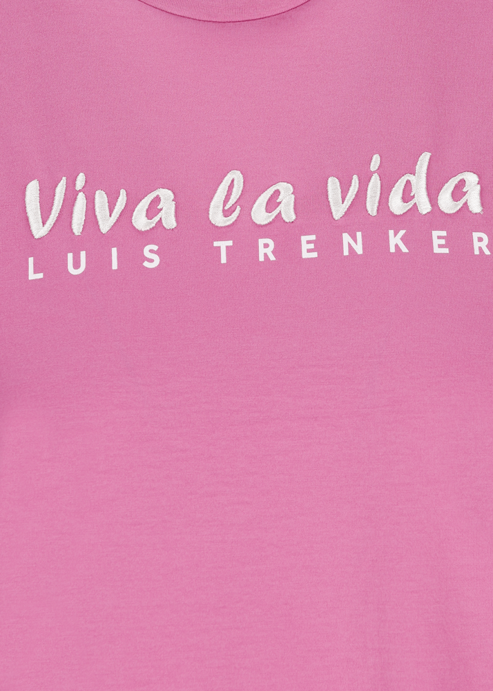 Luis Trenker T-shirt con slogan ricamato Viva la Vida Offerta Anniversario