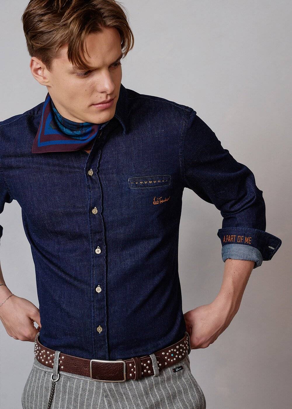 Luis Trenker Camicia button down in denim modello Lubenzio Offerta natalizia