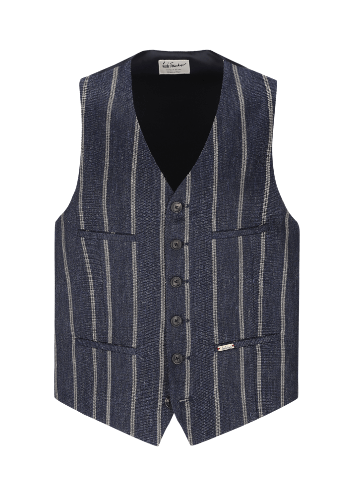 Luis Trenker Gilet in lino con motivo gessato modello Lusebastian Esporta salva