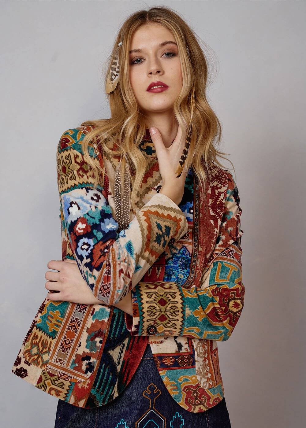 Luis Trenker Blazer in velluto con stampa modello Luranda 50% di sconto per tempo limitato