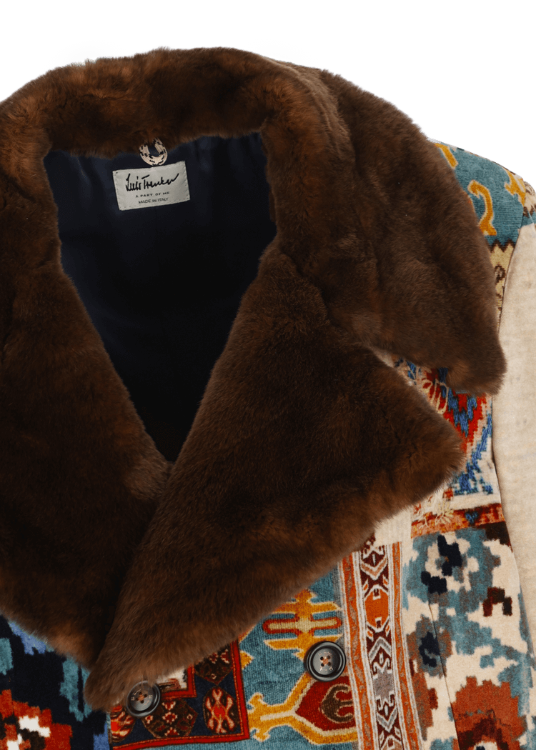 Luis Trenker Cappotto in velluto con collo in pelliccia modello Lusamir Grandi sconti