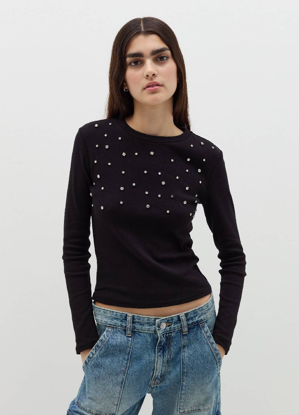B. ANGEL T-shirt a maniche lunghe con strass Promozione temporanea