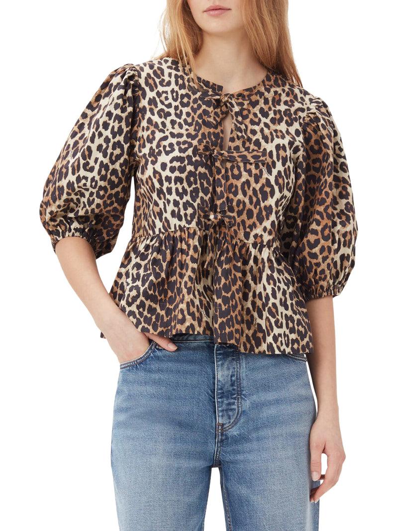 Suitnegozi BLUSA IN POPELINE DI COTONE CON CRAVATTA A PEPLUM LEOPARDATA Vendite Flash