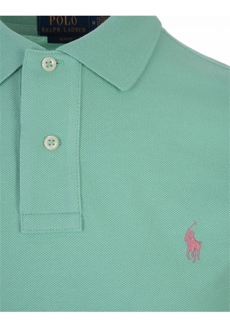 RALPH LAUREN Polo in Piquet Slim-Fit Verde Tramonto e Rosa - RALPH LAUREN Saldi