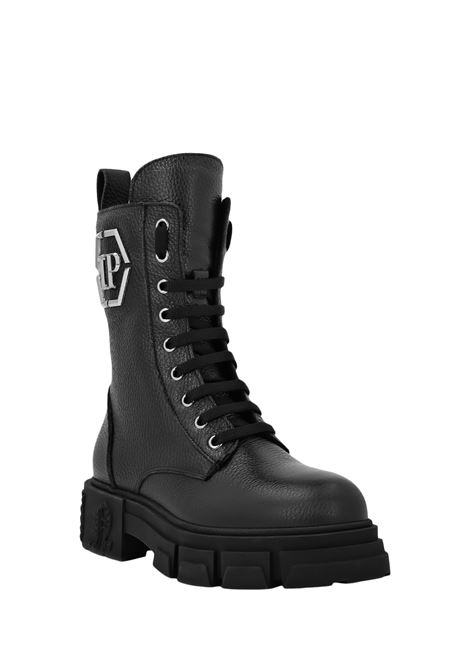 PHILIPP PLEIN Stivaletti Mid Flat In Pelle Embossed Nera - PHILIPP PLEIN Vendita