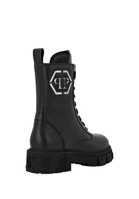 PHILIPP PLEIN Stivaletti Mid Flat In Pelle Embossed Nera - PHILIPP PLEIN Vendita