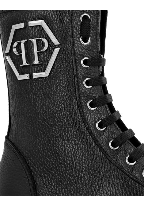 PHILIPP PLEIN Stivaletti Mid Flat In Pelle Embossed Nera - PHILIPP PLEIN Vendita