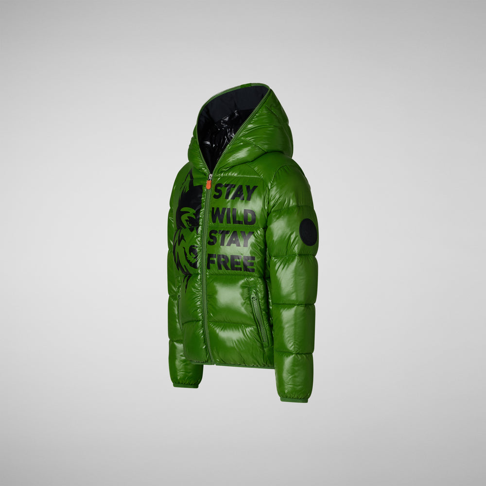 Save the duck PIUMINO ANIMAL FREE BAMBINO KEEGAN VERDE ERBA WOLF PRINT Sconti VIP