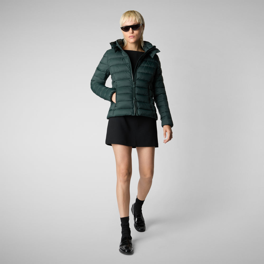 Save the duck PIUMINO ANIMAL FREE CON CAPPUCCIO DONNA AMELIE VERDE NERO Duty-free