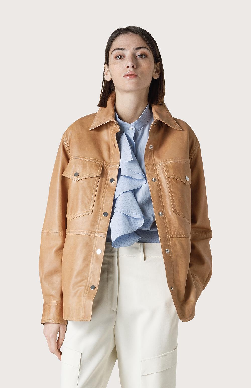 Seventy Overshirt in pelle effetto vintage - Col. Neutro Grande vendita