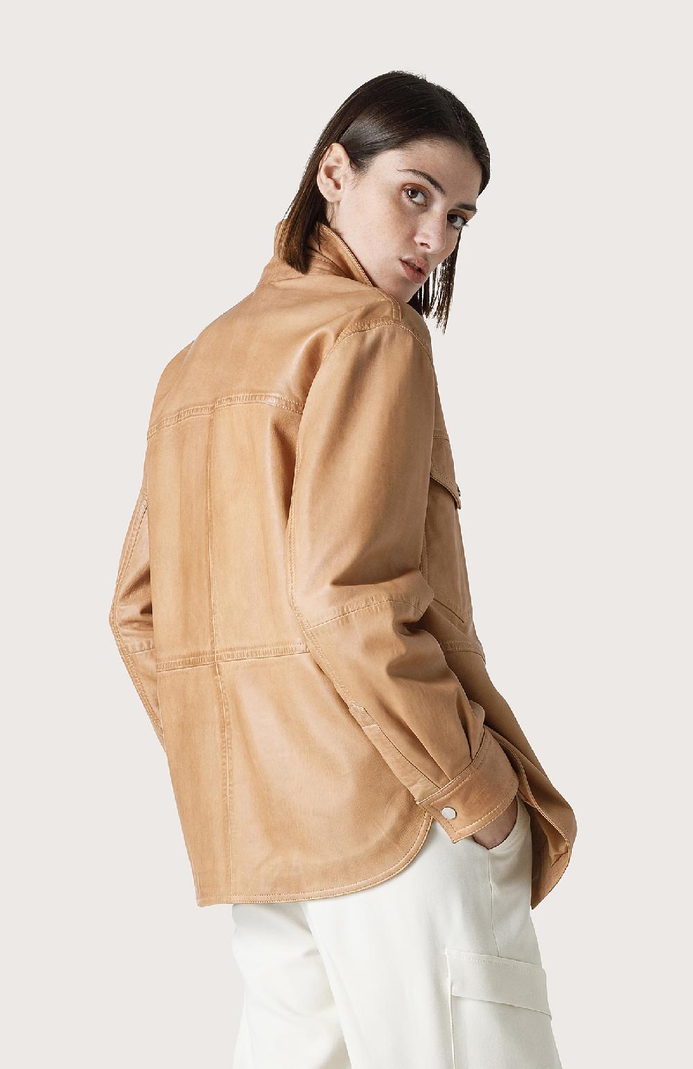 Seventy Overshirt in pelle effetto vintage - Col. Neutro Grande vendita