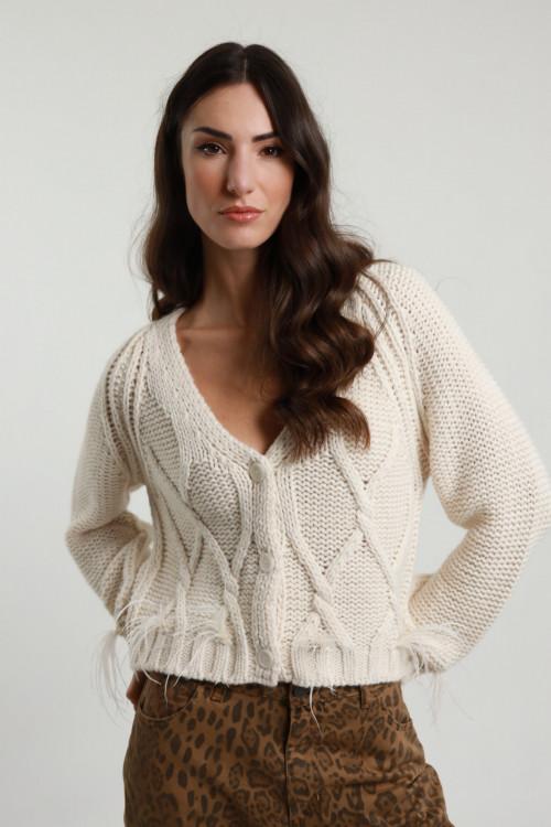 Susy Mix Cardigan Trecce e Piume Vendita Calda