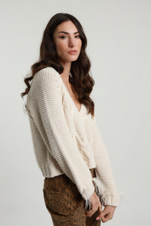 Susy Mix Cardigan Trecce e Piume Vendita Calda