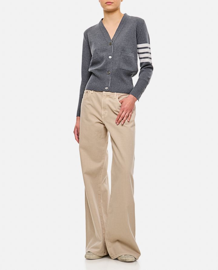 Thom Browne CARDIGAN MILANO CLASSIC SCOLLO A V GRIGIO DA DONNA - THOM BROWNE Latest stili